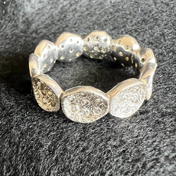 Sterling Silver Hammered QZ Sparkle Ring - Picture 2 of 4